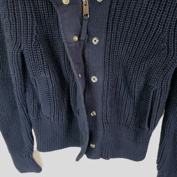 BANANA REPUBLIC Varo Ribbed Zip Crop Hooded Sweater Bomber XS Navy #509216-01 - Picture 9 of 13